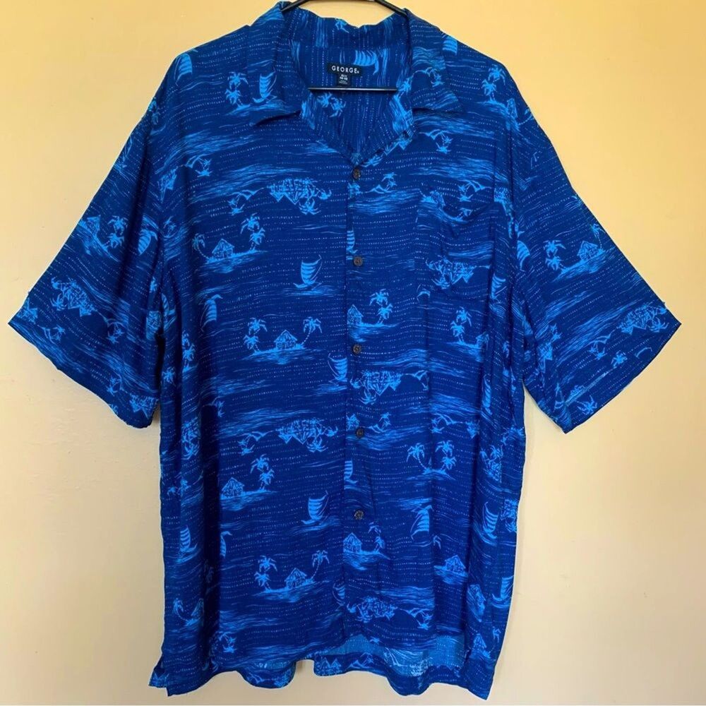 George Shirt Size XL 100% Rayon Hawaiian Island Button Down Short Sleeves